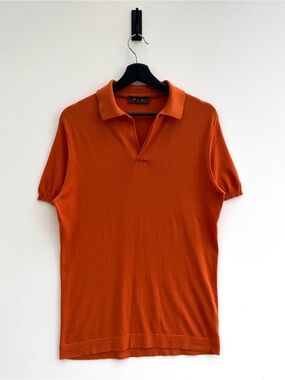 Loro Piana Cotton Short Sleeve Knit Polo Shirt Mens IT 48 Medium Orange